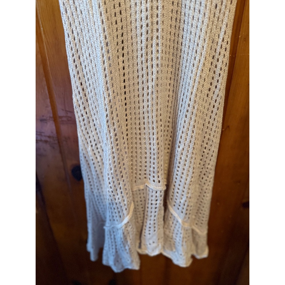 Boho knit Crochet Staccato Dress Tie StrapSleeveless Tan Resort Vacay Size Large - Picture 3 of 5